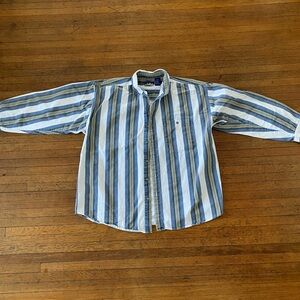 Vintage Santana Blue Striped Long Sleeve Button Down